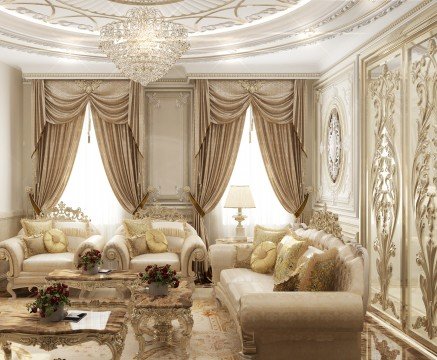 Elegant and modern living room with gold