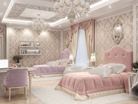 Luxurious living room with a high ceiling, floor-to-ceiling windows, huge grand sofa, crystal lights and marvellous marble wall art.