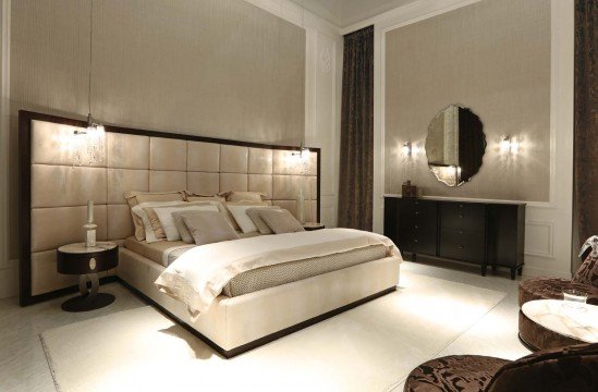 Modern luxury bedroom with king size bed, exquisite furnishings, and abundant natural light to create a beautiful and cozy home atmosphere.