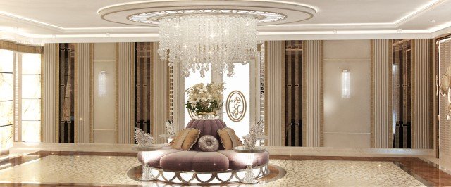 Traditional and elegant bedroom design with gold highlights, luxurious furniture and a lot of comfort.