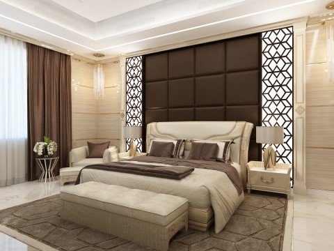 Classy and luxurious bedroom design with a stunning view of Constantinople.