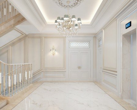 Modern luxury apartment with elegant furniture, white walls and marble floors, perfect for memorable nights!