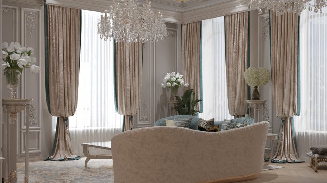 This elegant luxury living room design brings an atmosphere of comfort, sophistication and hospitality.