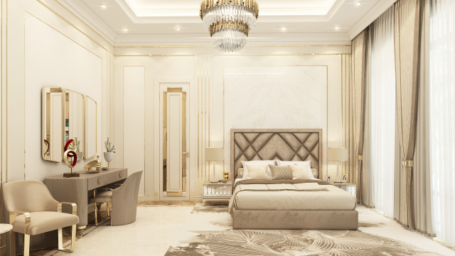 Neoclassical luxury living room with grand marble fireplace, ornate gold moldings, and detailed furniture upholstery.