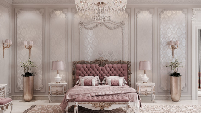 This picture shows a luxurious living area in a palatial home. The design features a curved ceiling, detailed crown molding, and ornate chandeliers. The walls are painted in a soft cream color, while the floor is covered in a rich, dark hardwood. The room is furnished with plush white sofas and armchairs, a grand piano, and warm, inviting lighting fixtures.