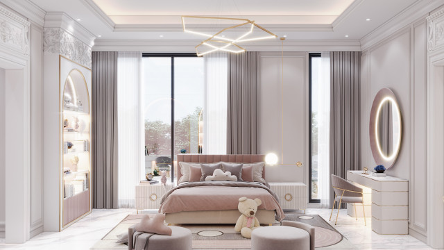 Contemporary luxury apartment design in gray, white, and gold color scheme; perfect for a sophisticated lifestyle!