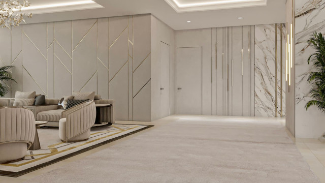 Luxurious interior with gold, brown and cream tones. A perfect balance of modern design and classic beauty.