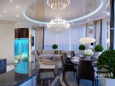 Luxury living room interior with stylish furniture, decorative elements and magnificent decorations for lavish atmosphere.