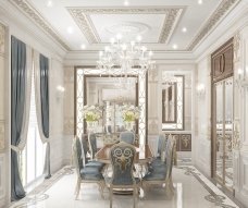 A luxury living room in modern style with gold details, stylish furniture, and exquisite decorations for luxurious lifestyle.
