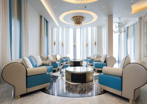 Luxury 3d interior design featuring a beige and white color palette, with a stylish and comfortable sofa set.