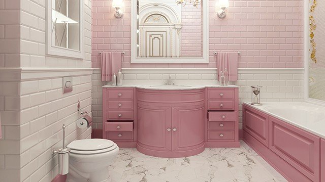 Bathroom design in pink tones
