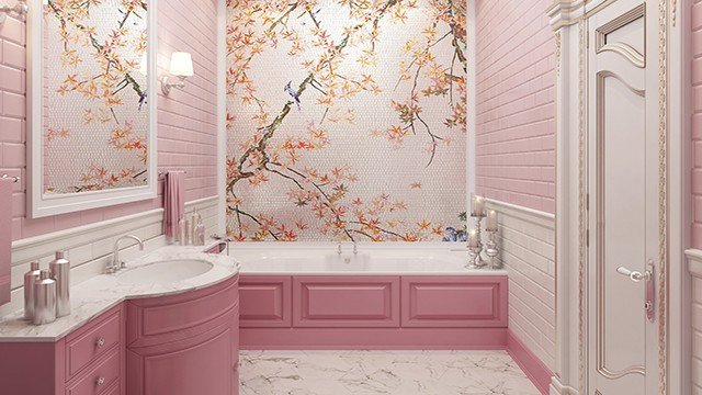حمام باللون الوردي