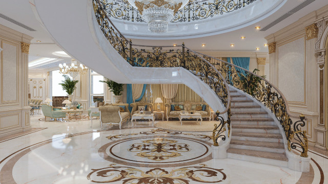 Luxurious Staircase Design in Classic Entrance Interior