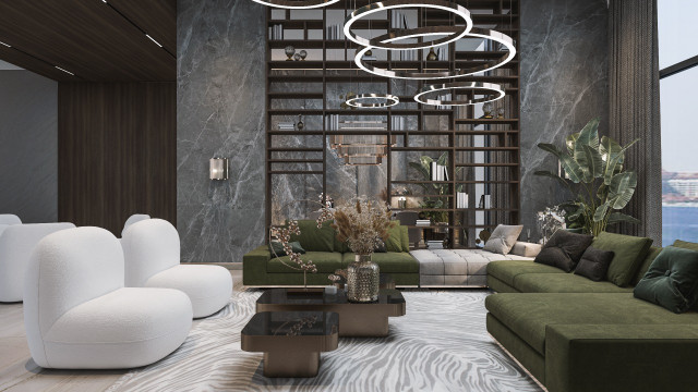 Дизайн интерьера гостиной в Hill Side в Jumeirah Golf Estates