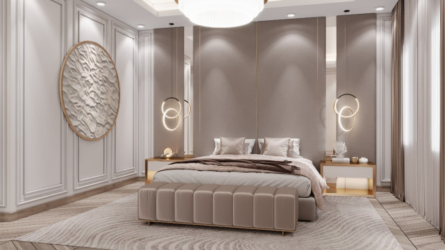 التصميم الداخلي الفاخر لغرفة نوم في دبي