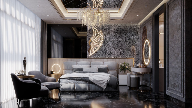DRAMATIC BEDROOM INTERIOR DESIGN IN UAE